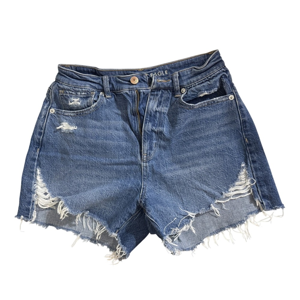 American Eagle Womens Distressed Denim Shorts Medium Wash High Waisted Size 2